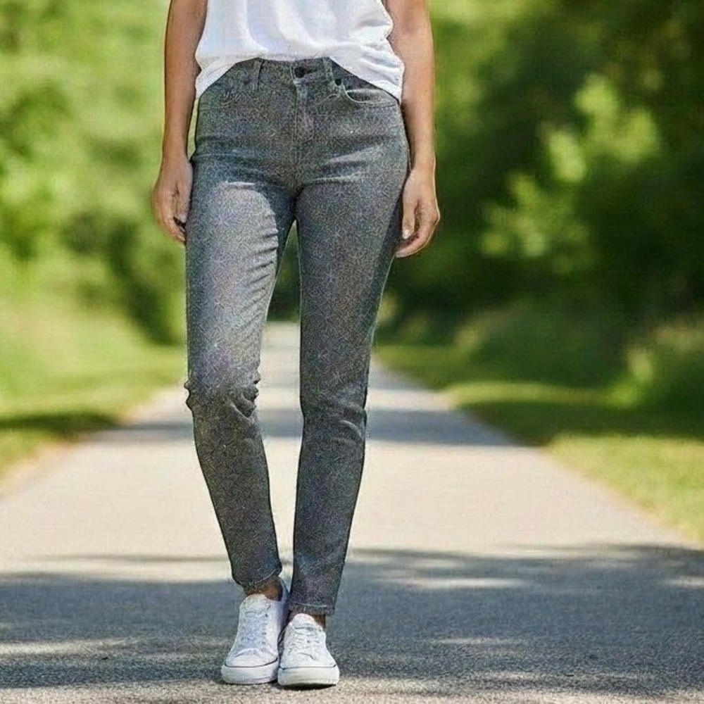 Prana Kara Slim Fit Geometric Mandala Print Jeans Gray Womens Size 2/26